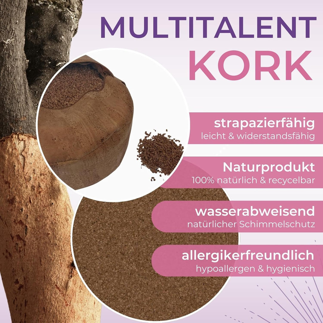 EMMAfit Yoga-Kissen aus Korkstoff I 120 x 290 mm I mit Naturkorkschrot gefüllt I hygienisch & umwelt