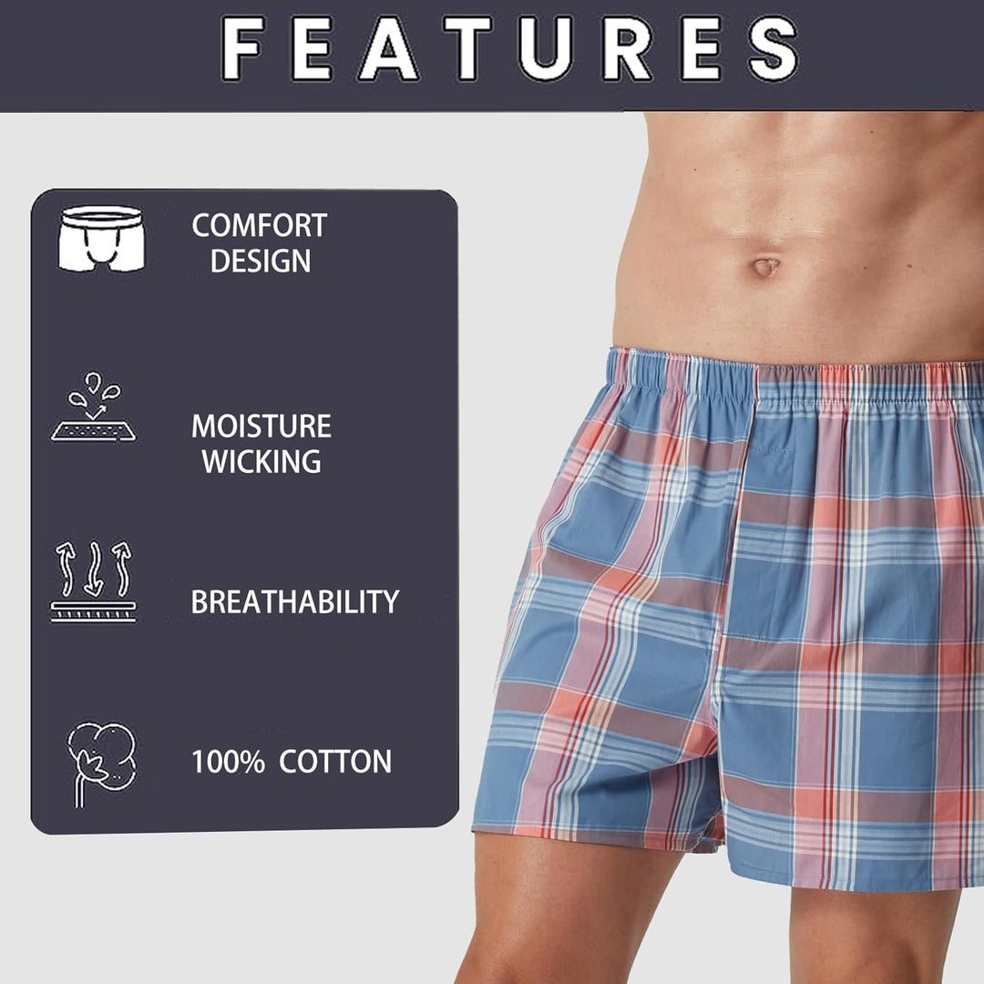5Mayi Mens Boxers Shorts Multipack Woven Mens Underwear Pack Cotton Plaid Men's Boxers S C: Blau 5er