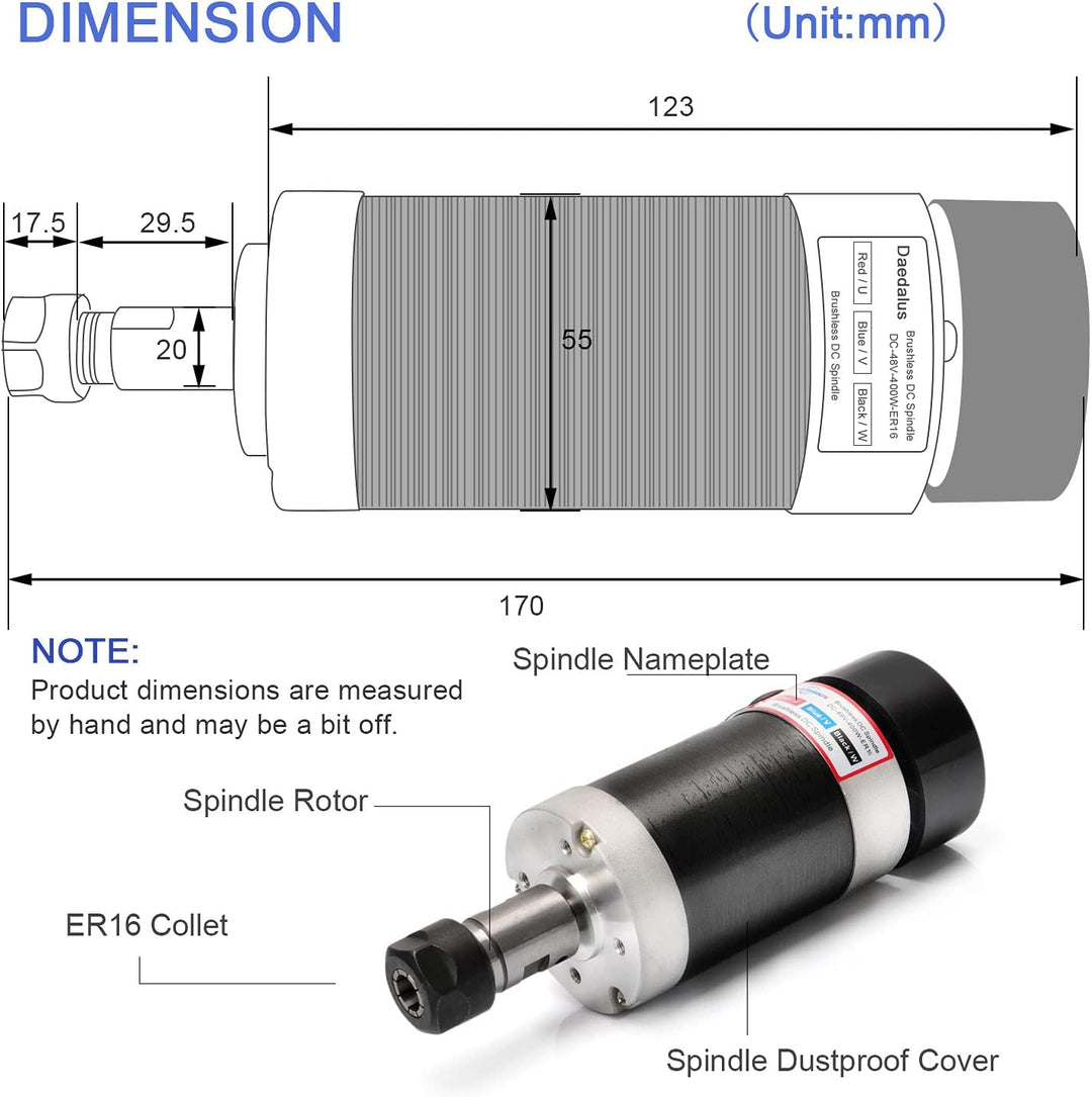 Daedalus CNC Bürstenloser Spindelmotor Kit, 400w, ER16, 48V DC, 12000RPM ER16 400w Er16 Kit, ER16 40