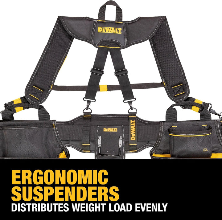DEWALT Werkzeuggürtel, mit verstellbaren Hosenträgern, 25 Taschen, Schwarz & Gelb (DWST540602) Werkz