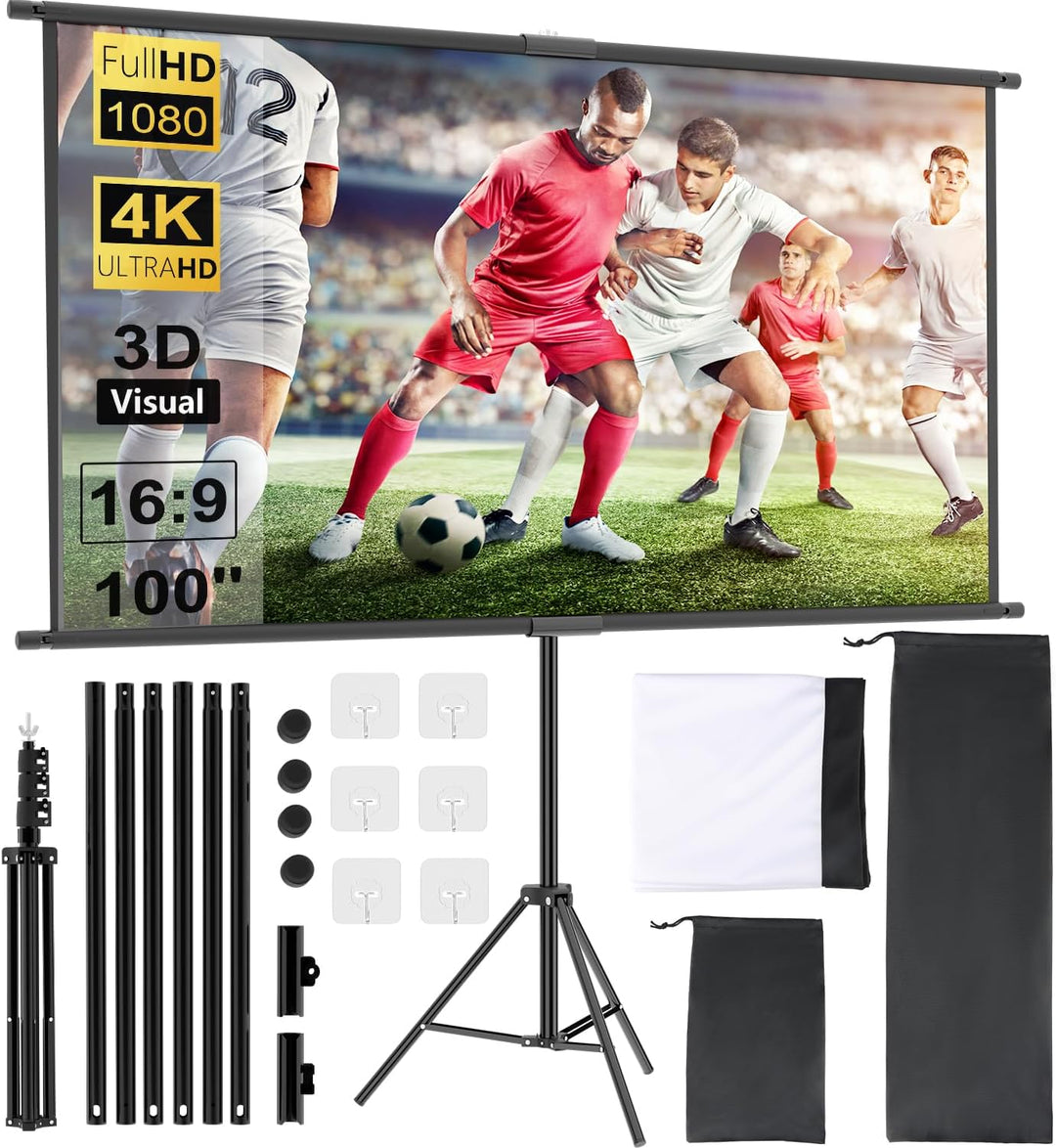 OWill Leinwand Beamer mit Stativ 100 Zoll,16:9 HD Leinwand Ausfahrbar,Tragbar Projektor Leinwand für