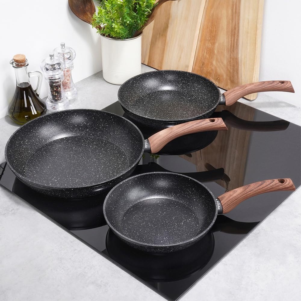 Pfannen-Set mit Granitbeschichtung Bratpfanne Granitpfanne BLACK&WOOD 3 Stk. 20/24 / 28 cm