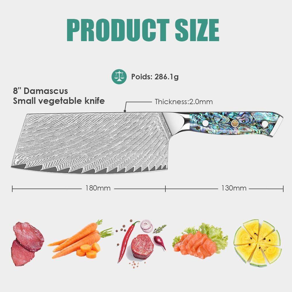 Damast Kochmesser Profi Messer Nakiri,Scharfes Küchenmesser Chefmesser 18cm, Japanisches Messer aus