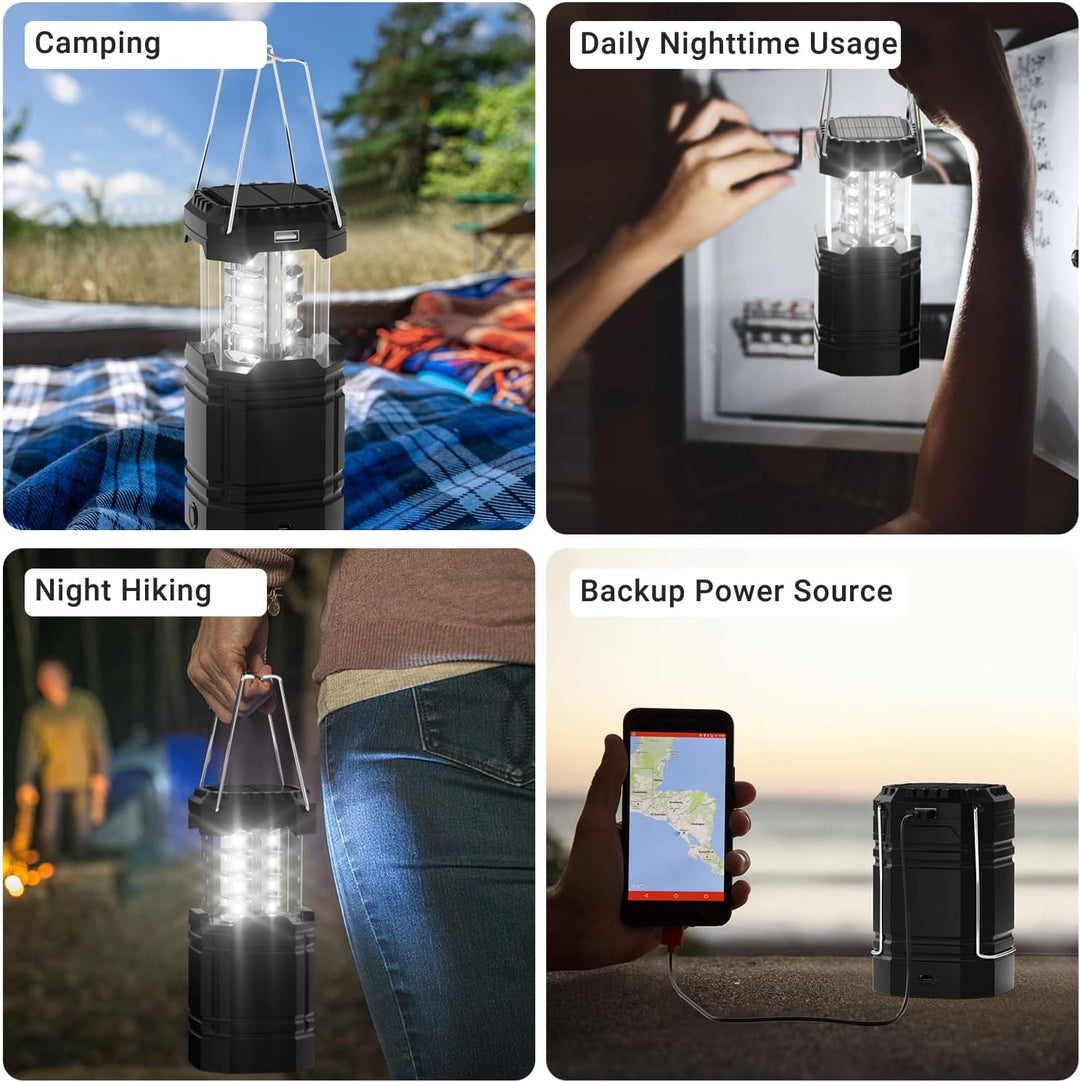 LED Campinglampe Solar, Wasserdicht LED Camping Laterne, Notfallleuchte mit Handkurbel, Eingebaute 3