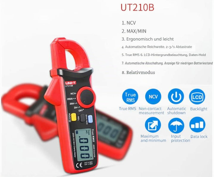 UNI-T UT210B Clamp Meter Digital Pliers Ammeter Voltmeter Professional Electrician Tester Multimeter