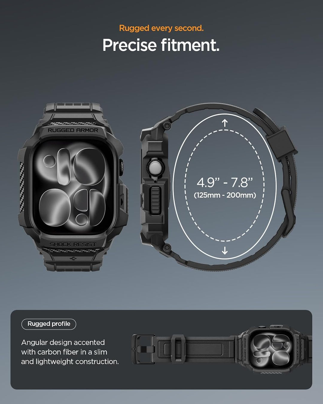 Spigen Rugged Armor Pro 2 Hülle mit Armband Kompatibel mit Apple Watch 11/10 42mm (2025/2024) - Matt