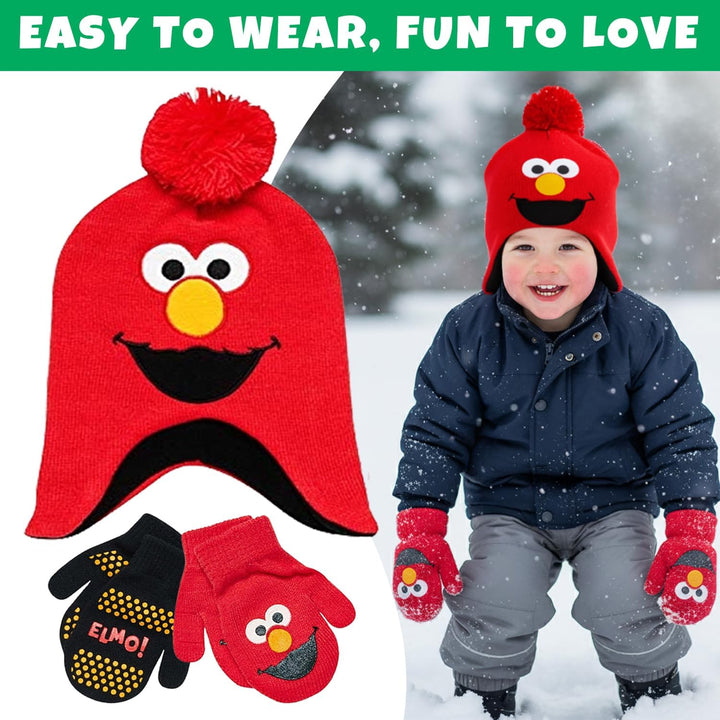 Sesame Street Jungs Elmo Hut und 2 Paar Handschuhe Cold Weather Set Alter 2-4 Orange, Schwarz