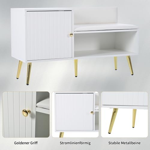 Merax Schuhbank mit Sitzfläche – Luxus Schuhregal mit gepolsterter Sitzbank und Rückenlehne, Metallg