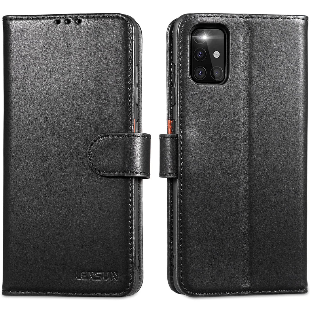 LENSUN Echtleder Hülle für Samsung Galaxy A51 4G, Handyhülle [Echtes Leder] [Magnetverschluss] [RFID