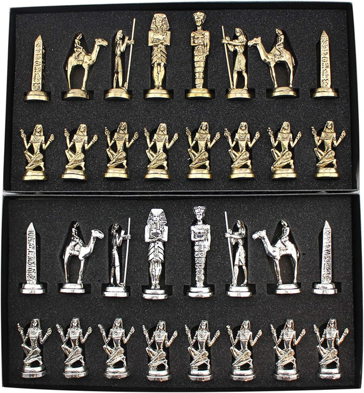 Gifthome Metall-Schachset Gross Ägypten Schachbrett mit Glitzerstein und Plain Marmor