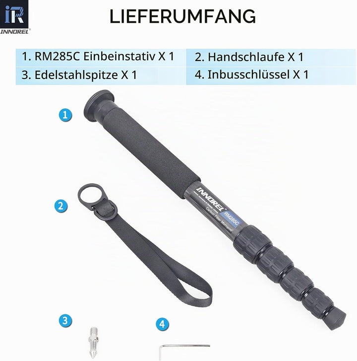 Kohlefaser-Kamera-Einbeinstativ INNOREL RM285C Professionelles, tragbares, leichtes Reise-Einbeinsta