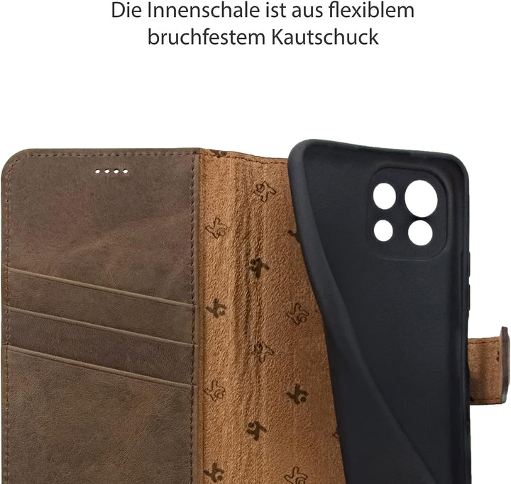 Suncase Book-Style Hülle kompatibel mit Xiaomi Mi 11 Lite 5G Leder Tasche (Slim-Fit) Lederhülle Hand