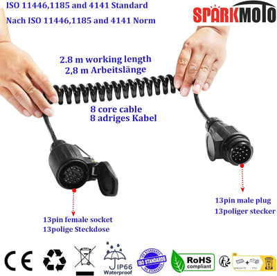 SPARKMOTO 1.8m 13 polig auf 13 Polig Adapter Stecker Steckdose Verbindung Verlängerungskabel,Spiral