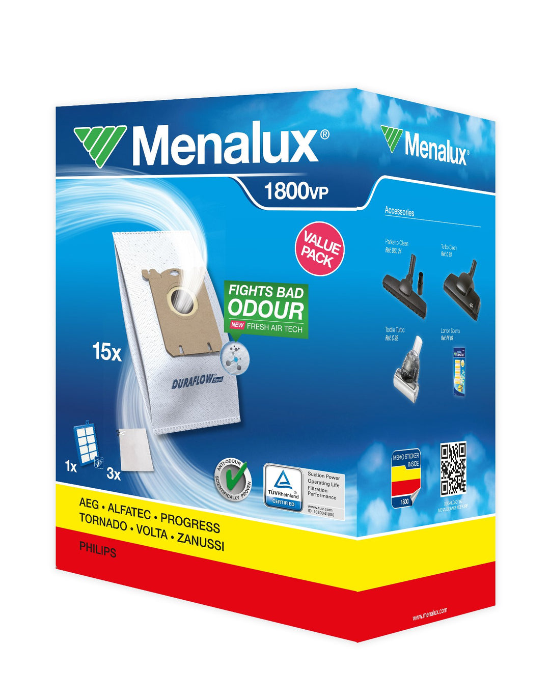 Menalux 1800VP - Vorteilspack - 15 Staubbeutel + Allergy Plus Filter + 3 Motorfilter