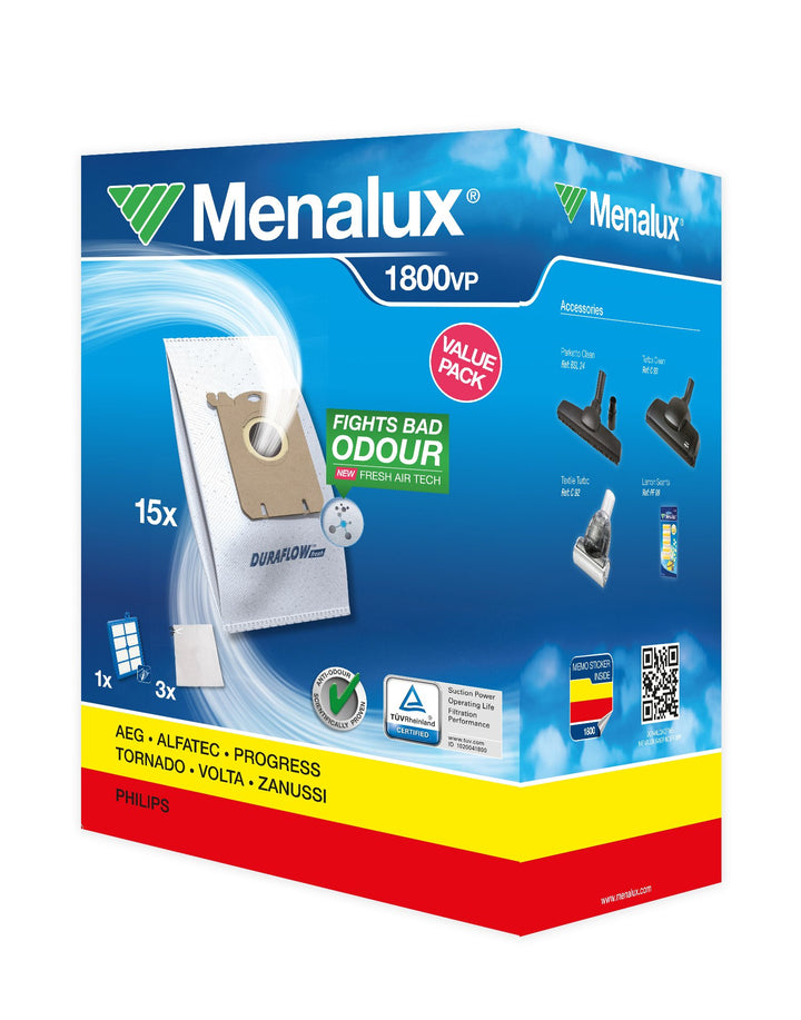 Menalux 1800VP - Vorteilspack - 15 Staubbeutel + Allergy Plus Filter + 3 Motorfilter