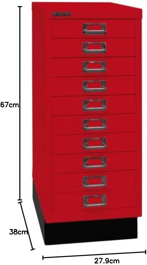 BISLEY MultiDrawer, 29er Serie mit Sockel, DIN A4, 10 Schubladen, Metall, 670 Kardinalrot, 38 x 27.9
