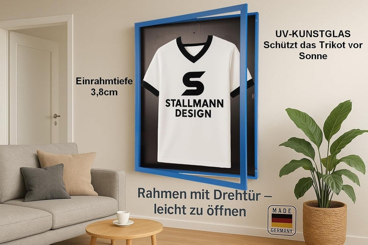 Trikotrahmen mit Drehtür – 'Blau' - Rückwand Schwarz | Grösse: 90x70cm - von vorne bestückbar - stab