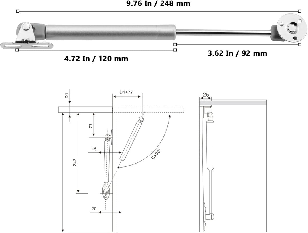16 Stück Hydraulic Gasdruckfeder 100N, Möbel Gasfeder, Gasdruckfeder Klappenbeschlag, Gasdruckdämpfe