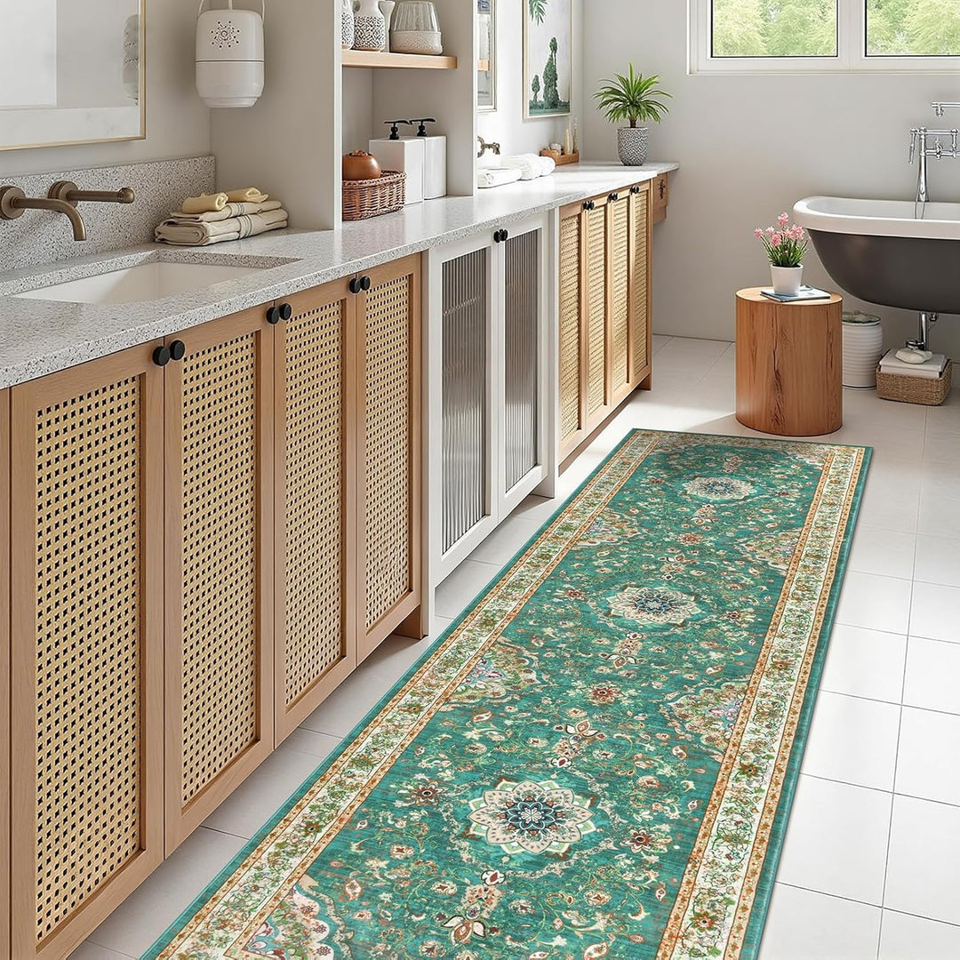 Enyhom Teppich Läufer Flur 60 x 240 cm, rutschfest Washchbar Küchenteppich Modern Weich Kurzflor Blu