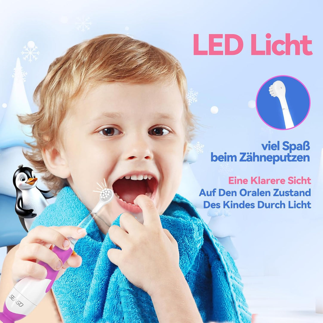 Seago Elektrische Zahnbürste Kinder ab 0-3 Jahr mit LED Licht, Weichen BPA-freiem Runder Gummierte B