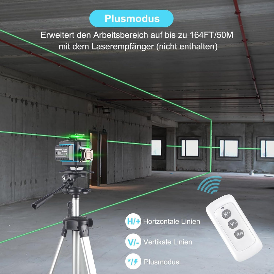 KEZERS Kreuzlinienlaser Grün 4x360°, Selbstnivellierend Laser Wasserwaage 16 Linien, Kreuzlaser mit