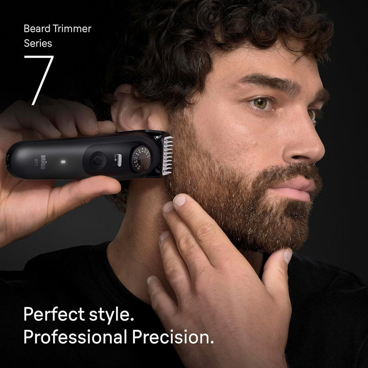 Braun Barttrimmer Series 7, Elektrischer Bartschneider Herren mit 7 Zubehörteile, Lebenslang scharfe