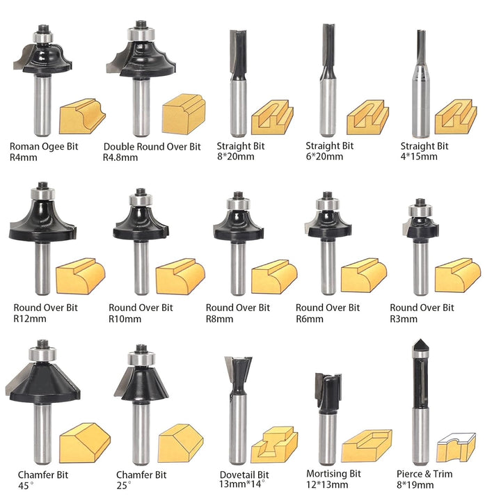Sinoprotools 30 Stück Oberfräse Fräser Set HM, 8mm Schaft Fräser für Oberfräse,Oberfräser in Holzkof