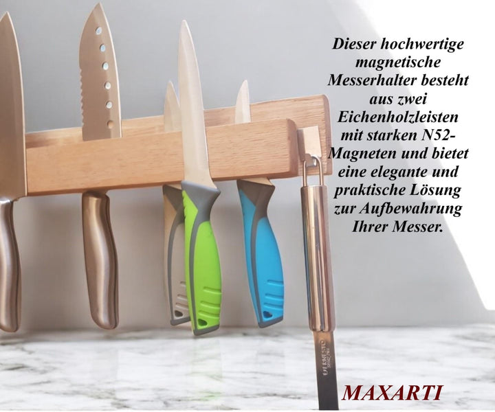 Maxarti Eiche Magnetisch Messerhalter Messerleiste Messerblock 45x6x4,5 cm besteht aus zwei Eichenho
