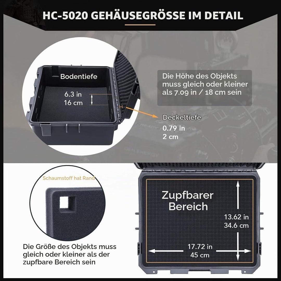 Lykus HC-5020 Grosser Wasserdicht Koffer mit Schaumstoff, Innenmass 50 x 40 x 21 cm, geeignet für el