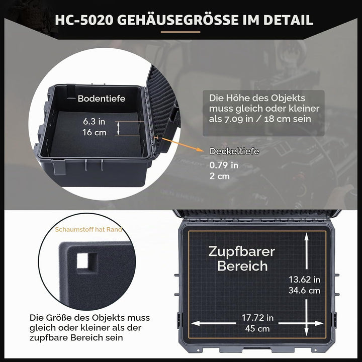 Lykus HC-5020 Grosser Wasserdicht Koffer mit Schaumstoff, Innenmass 50 x 40 x 21 cm, geeignet für el
