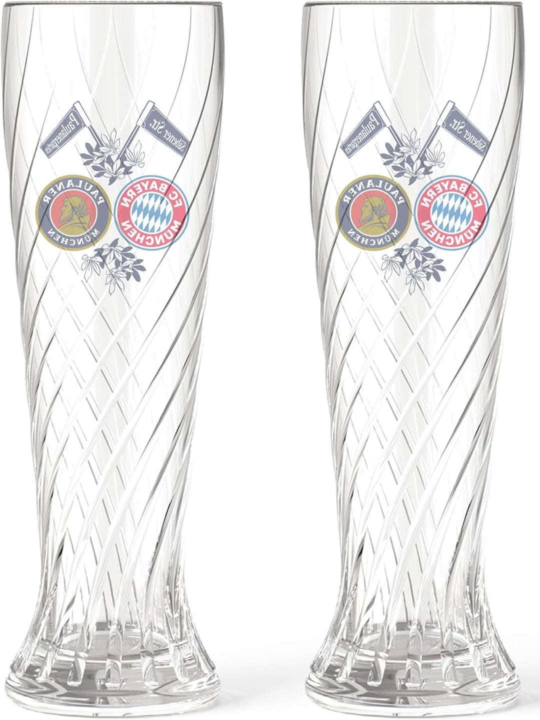 FC Bayern München Weissbierglas 2er Set - Doppellogo - 0.5l |Glas | Bierglas | Weizenglas FCB