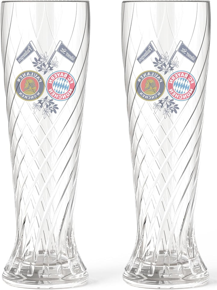 FC Bayern München Weissbierglas 2er Set - Doppellogo - 0.5l |Glas | Bierglas | Weizenglas FCB