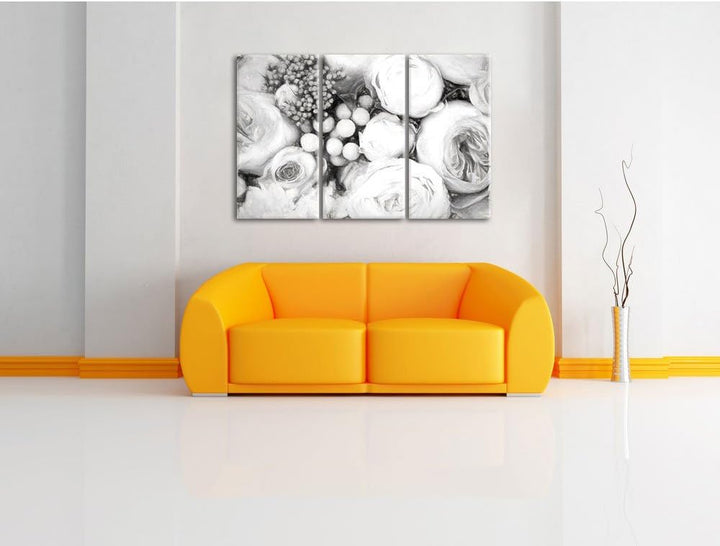 Pixxprint Rosa Rosen / 3-Teilig/Gesamtmass 120cm Leinwandbild bespannt auf Holzrahmen/Wandbild Kunst