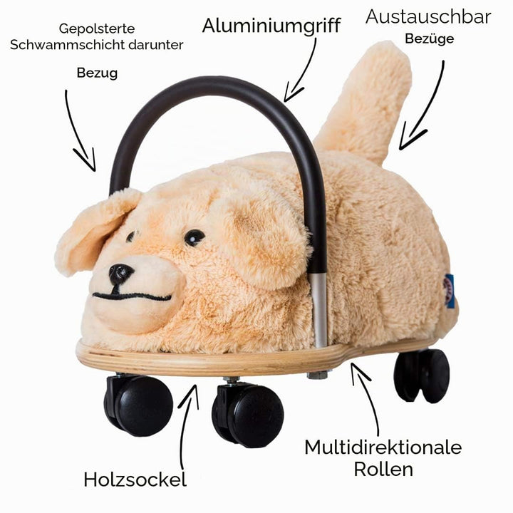 Wheelybug Kleinkind Holz Rutschtier mit austauschbarem Plüschbezug Sicherheit Zertifiziertes Entwick