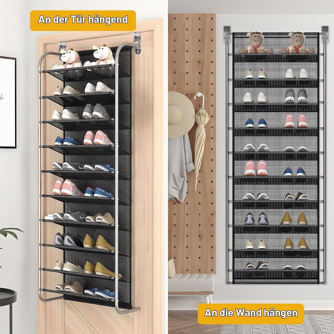 DBREAKS 2 Stück 10-Tier Verstellbares Schuhregal über der Tür, Shoe Organizer, Schuhregal Hängend, S