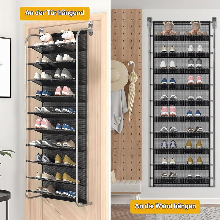 DBREAKS 2 Stück 10-Tier Verstellbares Schuhregal über der Tür, Shoe Organizer, Schuhregal Hängend, S
