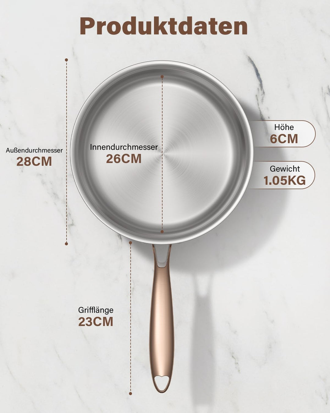 Edelstahlpfanne 28cm unbeschichtet, 28cm