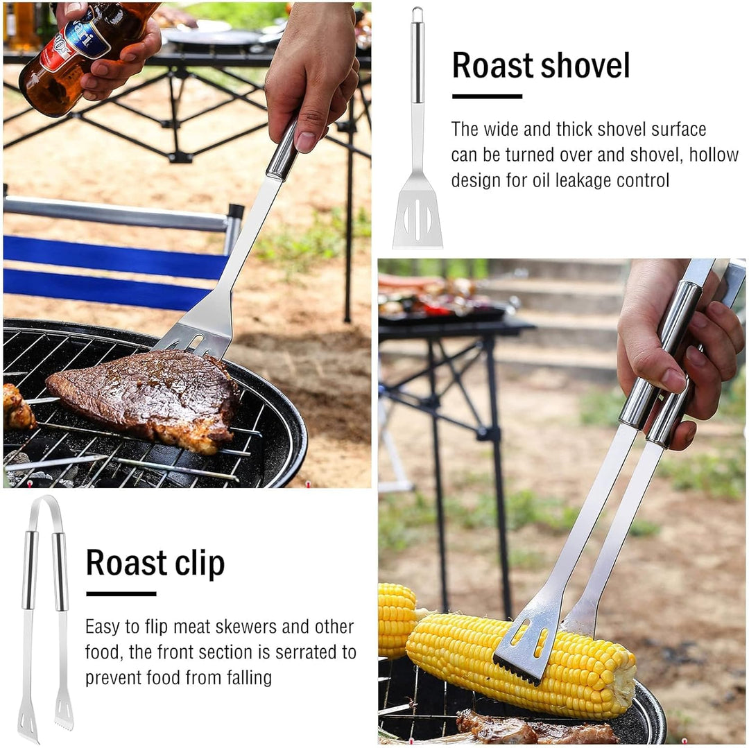Grillbesteck Set Werkzeug-Set, 7-teilig BBQ Grill Werkzeuge Zubehör, Grillgabel, Grillklammern, Spat