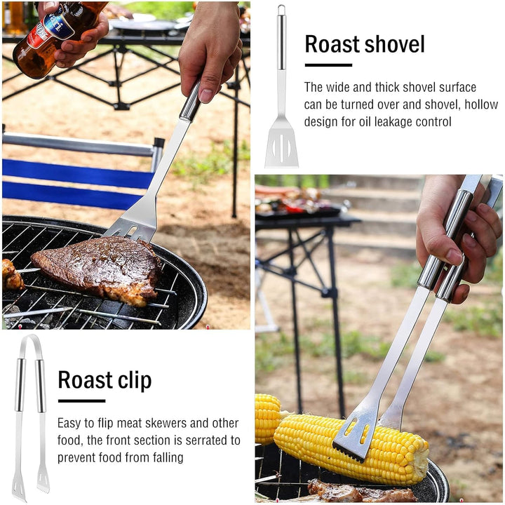 Grillbesteck Set Werkzeug-Set, 7-teilig BBQ Grill Werkzeuge Zubehör, Grillgabel, Grillklammern, Spat