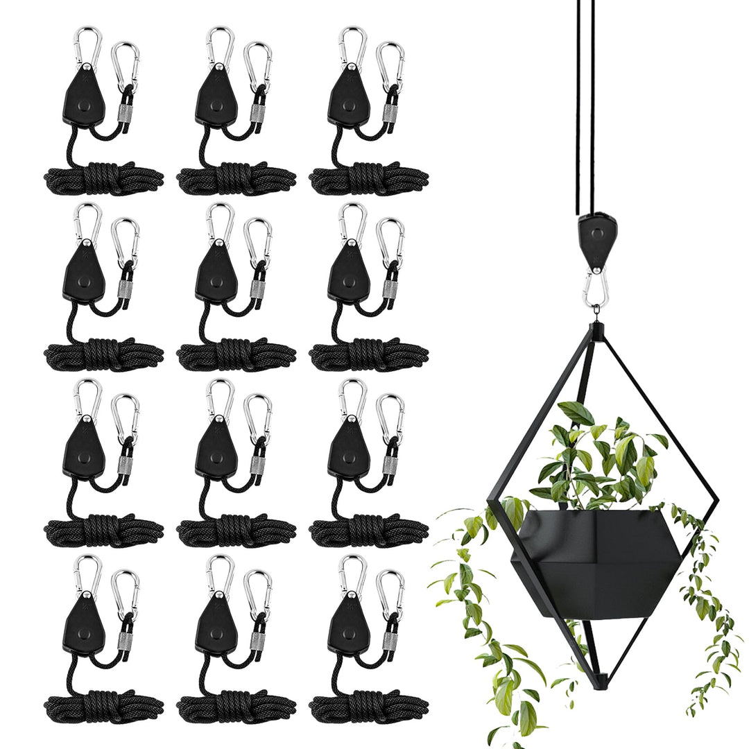 12 Stück Ratchet Hanger, Einstellbare Ratchet Seilratsche mit Haken 2,4m, 1/8 Zoll Seilaufhänger Sei