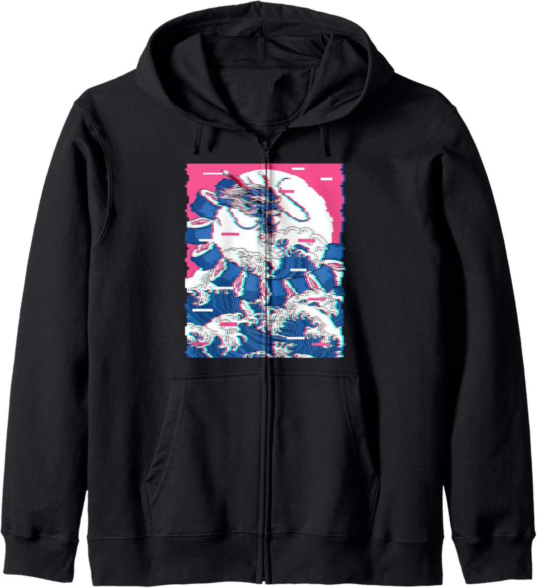 Vaporwave Japanese Sushi Drache Maki Great Wave Glitch Kapuzenjacke