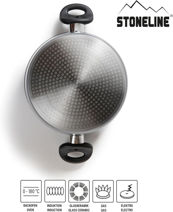 Stoneline XXL Kochtopf 28 cm, mit Deckel, Induktion, Aluguss, beschichtet mit echten Steinpartikeln,