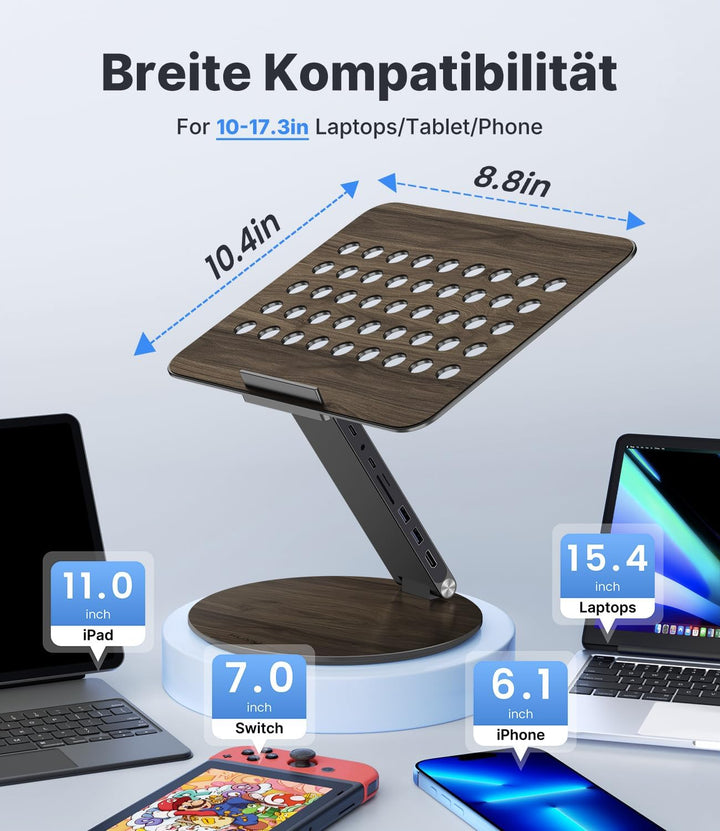 KU XIU Verstellbar Laptop Ständer mit 8-in-1 Dockingstation, Aluminium Laptop Halterung mit USB HUB