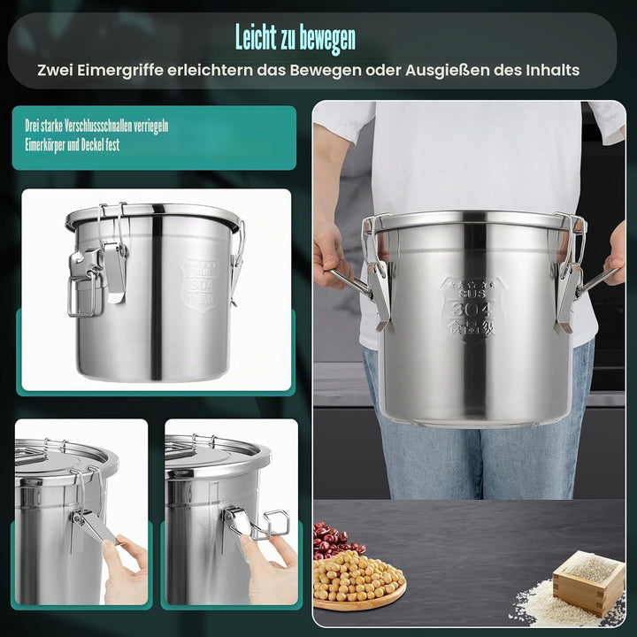 MccoMMon 6L/12L Edelstahl-Getreide,Lebensmittel Küche Container,Edelstahl luftdicht Tank,Küche Eimer