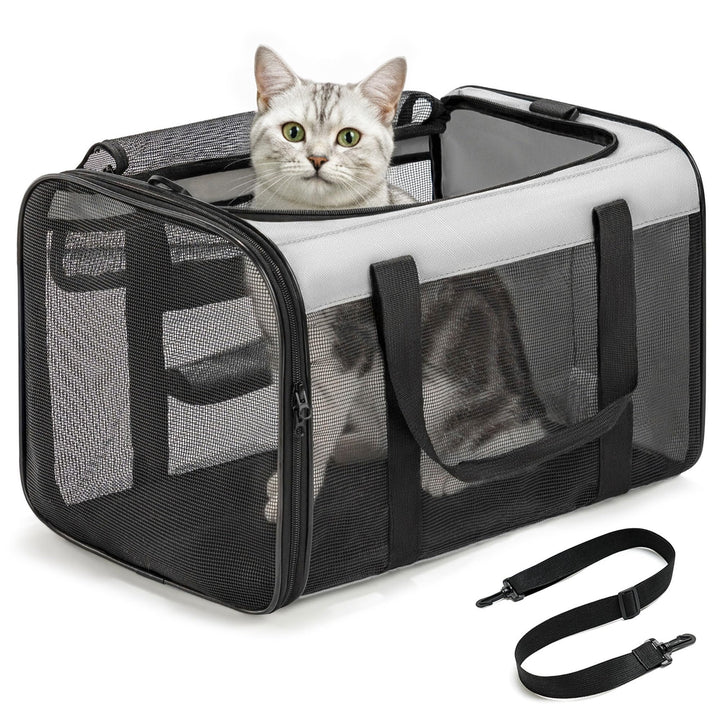 Conlun Katzentransportbox,Weiche Katzentransporttasche mit 4-seitigem Netz, Flugzeugtaugliche Katzen