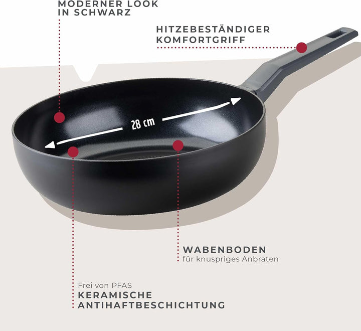 FACKELMANN Wokpfanne 28cm Statement – Keramik beschichteter Wok - Pfanne aus recyceltem Aluminium mi