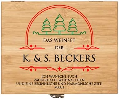 Maverton Weinöffner-Set personalisiert Weinset Sommelier Set - Geschenkbox Holzbox + 8er Weinzubehör