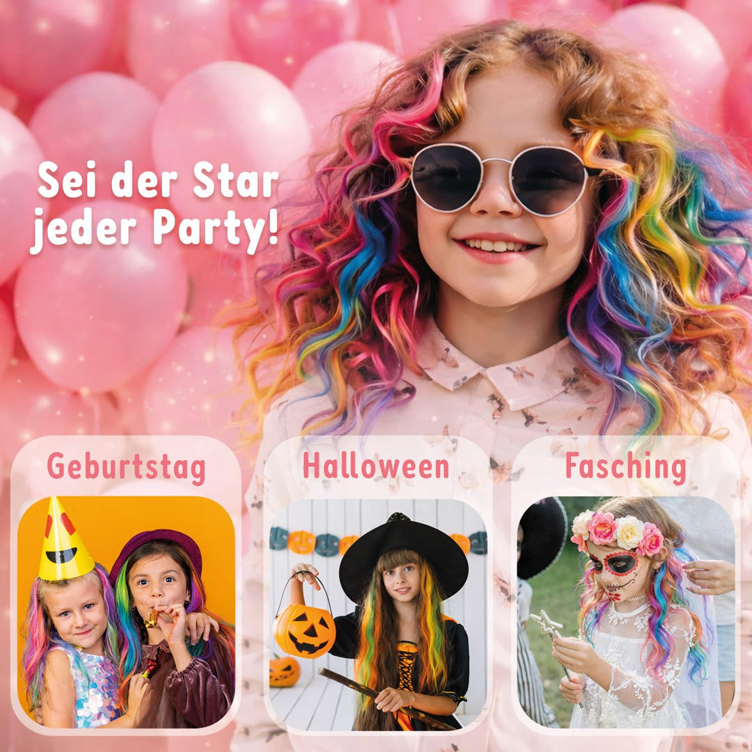 Magicat Haarkreide für Mädchen Deluxe Set 2026 I 10 Farben & 5 Haargummis I Kinder Haarfarbe auswasc