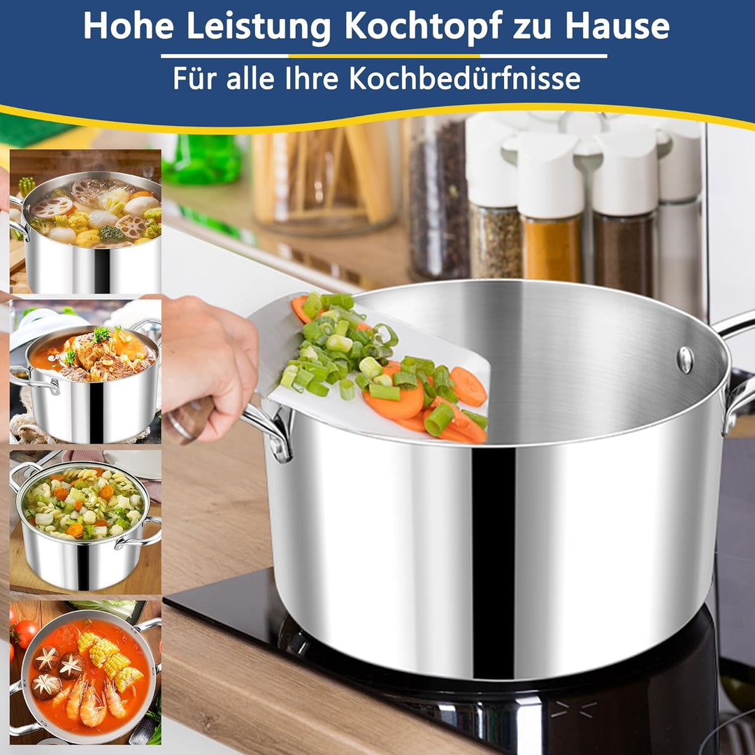 Joyfair Kochtöpfe, 20cm Kochtopf Suppentopf mit Glasdeckel, 3,3L Premium 3-Lagiger Edelstahl Fleisch