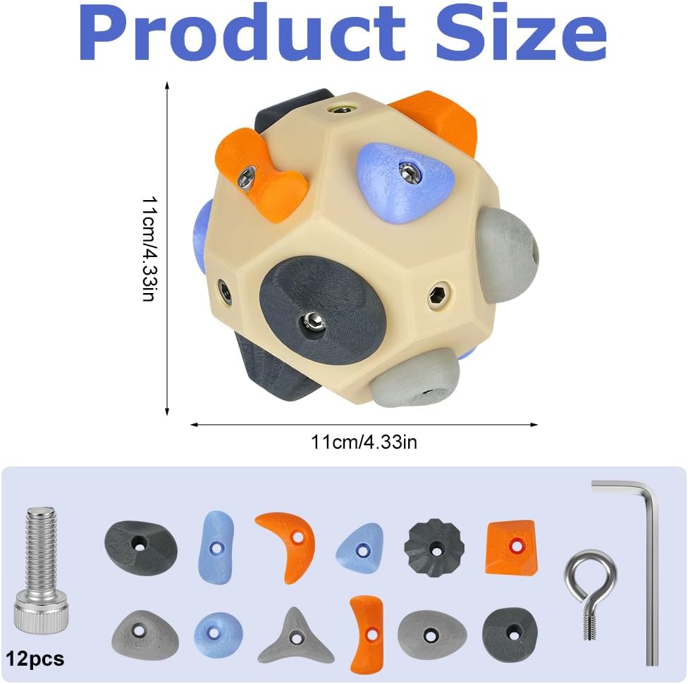 Handgefertigter 3D Boulder-Block mit 12 Harzhaltern, Tragbares Kletterball Fingergriff-Trainer Sport